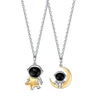 Couple Necklace 925 Sterling Silver with Black Agate Astronaut plated fashion jewelry Sold By PC
