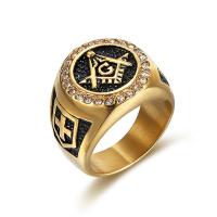 Rozsdamentes acél Finger Ring, 316L rozsdamentes acél, valódi aranyozott, különböző méretű a választás & az ember & strasszos, 20mm, Méret:7-14.5, Által értékesített PC