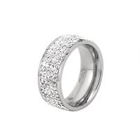 Titanium Steel Finger Ring, polished, different size for choice & for woman & with rhinestone, original color, Sold By PC