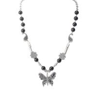 Titanium Steel Necklace, with Plastic Pearl, polished, punk style & Unisex & blacken, Length:Approx 23.62 Inch, Sold By PC