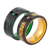 Titanium Steel Finger Ring, with Carbon Fibre, Vacuum Ion Plating, different size for choice & for man & with rhinestone, more colors for choice, Sold By PC