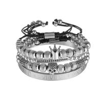 Titanium Steel Bracelet & Bangle with Polyester Cord & Brass Vacuum Ion Plating 4 pieces & Unisex & micro pave cubic zirconia 70mm Length Approx 18-30 cm Sold By PC