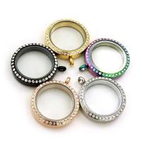 Fashion Locket Pendants, 304 Stainless Steel, with Glass, Unisex & with rhinestone, more colors for choice, 30mm, Sold By PC