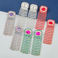 Fashion Fringe Earrings Zinc Alloy plated fashion jewelry & for woman & with glass rhinestone & with rhinestone Sold By Pair