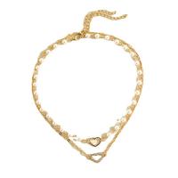 Mode-Multi-Layer-Halskette, Zinklegierung, mit ABS-Kunststoff-Perlen, Herz, goldfarben plattiert, Doppelschicht & Modeschmuck & für Frau & mit Strass, goldfarben, verkauft per 40 cm Strang