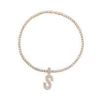 Zinc Alloy smykker halskæde, Bogstavet S, guldfarve belagt, mode smykker & for kvinde & med rhinestone, gylden, 54mm, Solgt Per 18.26 inch Strand