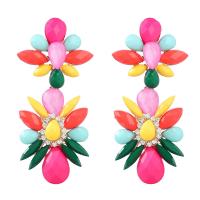 Resin Earring Zinc Alloy with acrylic rhinestone & Resin gold color plated fashion jewelry & for woman multi-colored Sold By Pair