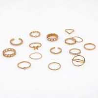 Zestaw pierścieni stopowych cynku, Stop cynku, ze Tworzywa ABS perła, Platerowane w kolorze złota, 15 sztuk & biżuteria moda & dla kobiety & z kamieniem, złoty, sprzedane przez Ustaw