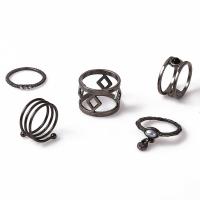 Ensemble d’anneau en alliage de zinc, avec Plastique ABS perle, poli, 5 pièces & bijoux de mode & pour femme & avec strass & noircir, noire, Vendu par fixé