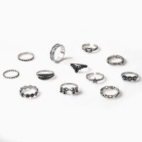 Ensemble d’anneau en alliage de zinc, poli, 12 pièces & bijoux de mode & pour femme & noircir, noire, Vendu par fixé