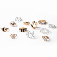 Cink Alloy Ring Set, Cink ötvözet, arany színű aranyozott, 12 darab & divat ékszerek & a nő & zománc & strasszos, sokszínű, Által értékesített Set