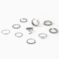 Juego de anillos de aleación de zinc, chapado en color de plata, 10 piezas & Joyería & para mujer & esmalte & con diamantes de imitación, plateado, Vendido por Set
