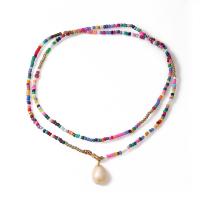 Glass Seed Beads Necklace Zinc Alloy with Seedbead & Shell fashion jewelry & for woman multi-colored Sold Per 80.1 cm Strand