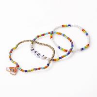 Glass Beads Bracelet, Tibetan Style, with Seedbead & ABS Plastic Pearl & Polymer Clay, gold color plated, three pieces & fashion jewelry & for woman & enamel, multi-colored, 55mm, Sold By Set