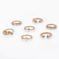 Cink Alloy Ring Set, Cink ötvözet, arany színű aranyozott, 7 darab & divat ékszerek & a nő & strasszos, aranysárga, Által értékesített Set