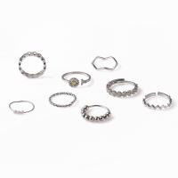 Cink Alloy Ring Set, Cink ötvözet, -val ABS műanyag gyöngy, csiszolt, 8 darab & divat ékszerek & a nő, az eredeti szín, Által értékesített Set