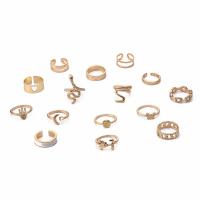 Sinc Alloy Ring Set, le ABS Pearl plaisteach, dath an óir plated, 15 phíosa & jewelry faisin & do bhean & le rhinestone, órga, Díolta De réir Socraigh