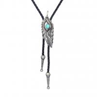 Sweater Chain Necklace, Tibetan Style, with turquoise & PU Leather, Feather, plated, fashion jewelry & for man, more colors for choice, 7cmu30013.2cm, Length:100 cm, Sold By PC