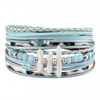 Wrap Bracelet Zinc Alloy with PU Leather & Plastic Pearl plated fashion jewelry & multilayer & for woman Sold By PC