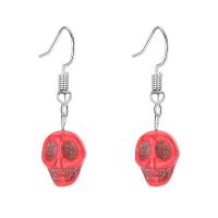 Turquoise Earring, Tibetan Style, with turquoise, Skull, fashion jewelry & for woman, red, 11x36mm, Sold By Pair