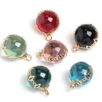 Fashion Lampwork Pendants, with Brass, Round, gold color plated, DIY, more colors for choice, 13mm, Approx 20PCs/Bag, Sold By Bag