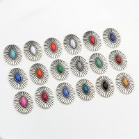 Tibetan Style Button Findings, with Resin, Oval, antique silver color plated, DIY, more colors for choice, nickel, lead & cadmium free, 26x33mm, Approx 15PCs/Bag, Sold By Bag