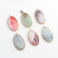Agate Jewelry Pendants, with Brass, Oval, gold color plated, Unisex, more colors for choice, 25x44mm, Sold By PC