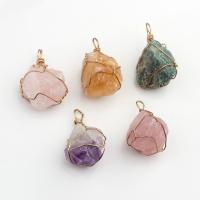 Gemstone Pendants Jewelry Natural Stone with Brass gold color plated Unisex 25x41- Sold By PC