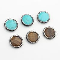 Gemstone Pendants Jewelry, Natural Stone, with Rhinestone Clay Pave, Flat Round, Unisex, more colors for choice, 23mm, Sold By PC