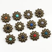 Tibetan Style Shank Button, with Resin, Flower, antique brass color plated, DIY, more colors for choice, nickel, lead & cadmium free, 30mm, Approx 15PCs/Bag, Sold By Bag