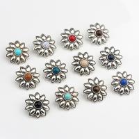 Zinc Alloy Shank Button with Resin Flower antique silver color plated DIY nickel lead & cadmium free 30mm Approx Sold By Bag