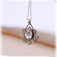 Zinc Alloy Jewelry Necklace with 2.76 extender chain Lotus antique bronze color plated fashion jewelry nickel lead & cadmium free Length 18.11 Inch Sold By PC