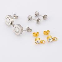 Stainless Steel Earring Stud Component 304 Stainless Steel DIY & with cubic zirconia Sold By Pair