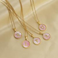 Stainless Steel Jewelry Necklace, 304 Stainless Steel, with Pink Shell, 18K gold plated, fashion jewelry & different designs for choice & for woman, golden, 16mm, Length:Approx 17.72 Inch, Sold By PC