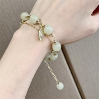 Zinc Alloy Bracelet with Jade with 6cm extender chain Round gold color plated fashion jewelry & adjustable & for woman green nickel lead & cadmium free Length Approx 17 cm Sold By PC