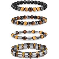 Gemstone Bracelets, Tiger Eye, with Hematite & Black Agate, handmade, fashion jewelry & Unisex & different styles for choice, more colors for choice, Length:19 cm, Sold By PC
