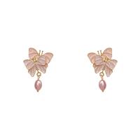Zinc Alloy Drop Earrings Butterfly high quality gold color plated fashion jewelry & for woman & enamel pink nickel lead & cadmium free Sold By Pair