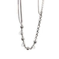 Titanium Steel Necklace with Glass Beads & Plastic Pearl & Zinc Alloy with 7cm extender chain Round silver color plated fashion jewelry & adjustable & for woman silver color Length 44 cm Sold By PC