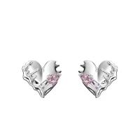 Zinc Alloy Stud Earring Heart silver color plated fashion jewelry & for woman & with rhinestone silver color nickel lead & cadmium free Sold By Pair