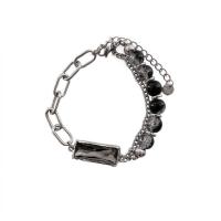Bracelet d'acier titane, avec Des billes de verre, avec 5cm chaînes de rallonge, Rond, bijoux de mode & réglable & pour femme, noire, protéger l'environnement, sans nickel, plomb et cadmium, Longueur:16.5 cm, Vendu par PC