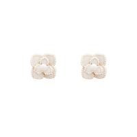 Zinc Alloy Stud Earring with Plastic Pearl Flower high quality gold color plated fashion jewelry & for woman & enamel white nickel lead & cadmium free Sold By Pair