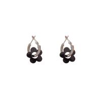 Zinc Alloy Drop Earrings with Acrylic Flower high quality silver color plated fashion jewelry & for woman black nickel lead & cadmium free Sold By Pair
