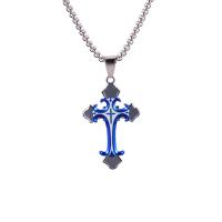 Stainless Steel Jewelry Necklace, 304 Stainless Steel, with Tibetan Style, Cross, Vacuum Ion Plating, fashion jewelry & Unisex, more colors for choice, 50x30mm, Length:70 cm, Sold By PC