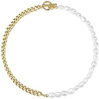 Freshwater Pearl Brass Chain Necklace, cobre, with Pérolas de água doce, cromado de cor dourada, joias de moda & para mulher, dourado, 400mm, vendido por PC