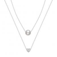 Titanium Steel Necklace with Plastic Pearl Vacuum Ion Plating Double Layer & for woman 450mm Sold By PC