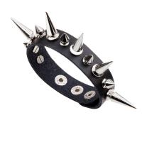 Bracelet cordon en cuir, avec alliage de zinc, with rivet stud & le style de punk & pour homme, noire, 215x18mm, Vendu par PC