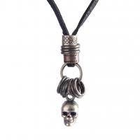 Sweater Chain Necklace, Tibetan Style, with Cowhide, Skull, plated, punk style & Unisex, more colors for choice, 45mm, Length:Approx 34.6 Inch, Sold By PC