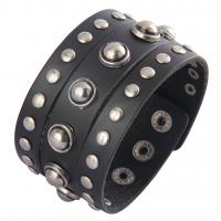 Rindsleder Armband, Zinklegierung, mit Kuhhaut, plattiert, mit Nietstollen & Punk-Stil & unisex, schwarz, 230x43mm, verkauft von PC