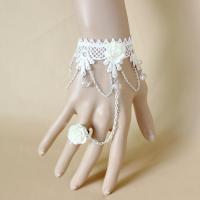 Gothic Bracelet Ring Lace with Crystal & Resin Flower vintage & for bridal & for woman white US Ring Length Approx 5.9 Inch Sold By PC