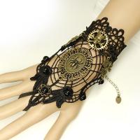 Gothic Bracelet Ring Zinc Alloy with Non-woven Fabrics & Lace Spider Web gold color plated Halloween Design & for woman & with rhinestone & hollow black Length Approx 5.3 Inch Sold By PC